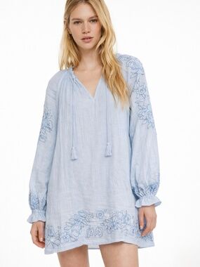 Little Moon Aritzia Flowy Boho Dress with Embroidered Sleeves